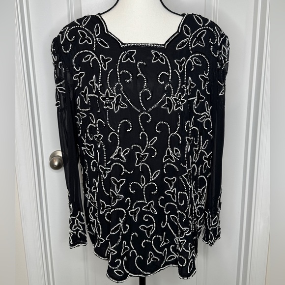 Vintage Gunit Fashions Beaded and Sequined Blouse with Scallop Neck, Sz 1x - Picture 1 of 8